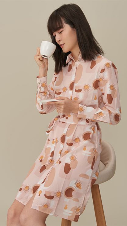 OH CAFFEINE Printed Shirt Dress