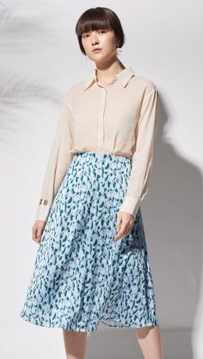 WAKABA Printed Midi Skirt